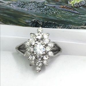 Stunning Round & Baguette Clear Cz 925 Silver Ring 7. Vtg cocktail cz gems ring.